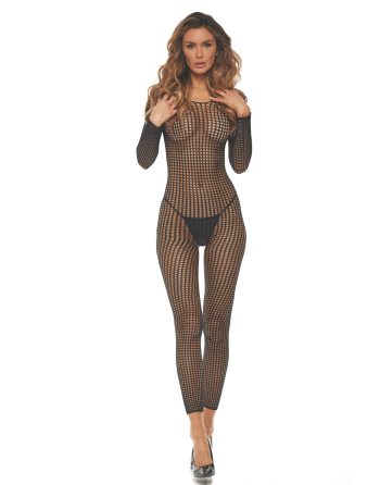 Bodystocking noir ouvert à l'entrejambe - REN7108-BLK