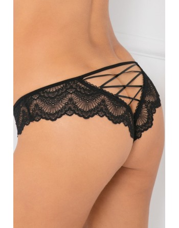 Tanga noir dentelle ajouré sur les fesses ornements croisés - REN1145-BLK Reconditionné