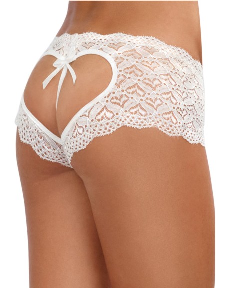 Shorty blanc de dentelle ouvert et ajouré sur les fesses forme coeur - DG1442WHT Reconditionné