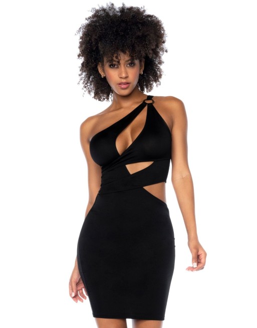 Robe de soirée asymétrique noire - MAL40004BLK