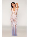 Robe bodystocking blanche sans couture avec motif de dentelle personnalisé et motifs en résille - DG0491WHT