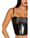 Bustier noir avec armatures en simili cuir, string assorti - DG13655BLK