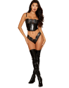 Bustier noir avec armatures en simili cuir, string assorti - DG13655BLK