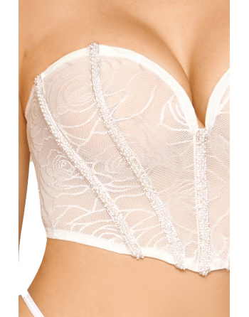 Bustier blanc avec perles et strass, bretelles transparentes amovibles - DG13669WHT