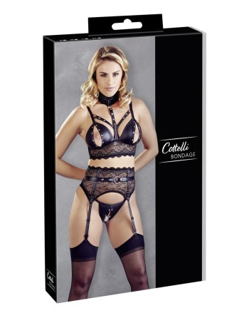 Ensemble soutien-gorge, porte jarretelles et culotte noir sexy - OR2213346BLK