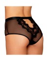 Culotte en résille et dentelle noire avec jarretelles roses - DG1485BLK