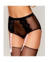 Culotte en résille et dentelle noire avec jarretelles roses - DG1485BLK