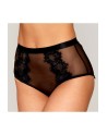 Culotte en résille et dentelle noire avec jarretelles roses - DG1485BLK