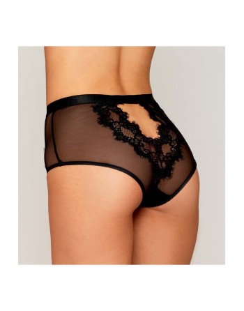 Culotte en résille et dentelle noire avec jarretelles roses - DG1485BLK