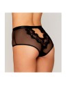 Culotte en résille et dentelle noire avec jarretelles roses - DG1485BLK