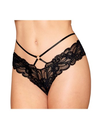 Culotte en dentelle noire avec lanières et chaines dorées - DG1489BLK