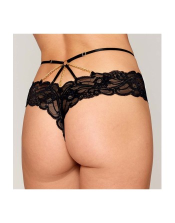 Culotte en dentelle noire avec lanières et chaines dorées - DG1489BLK