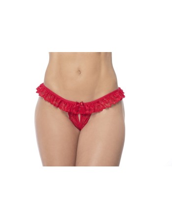 Culotte ouverte rouge avec froufrou en dentelle  - MAL119RED