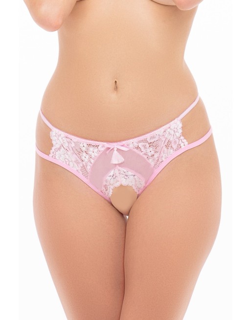 Shorty rose ouvert en résille et dentelle - REN1163-PNK