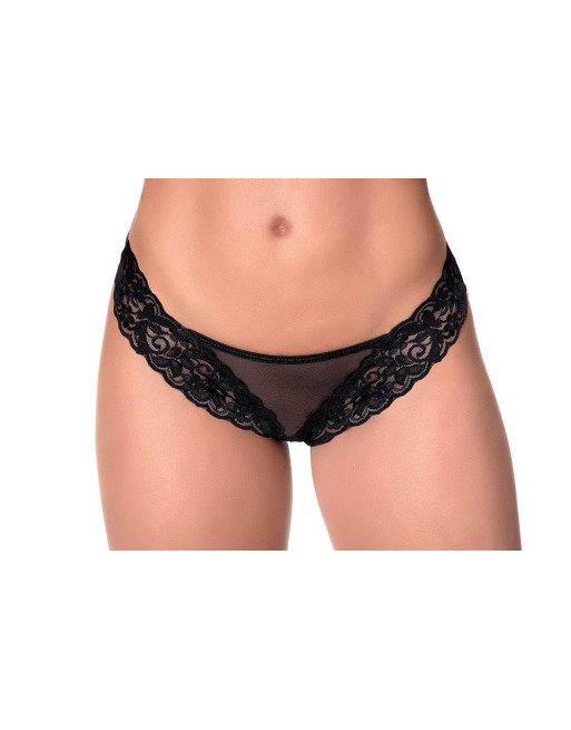 String dentelle et fine résille noire - MAL109BLK