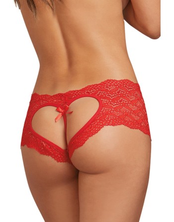 Shorty rouge de dentelle ouvert et ajouré sur les fesses forme coeur - DG1442RED