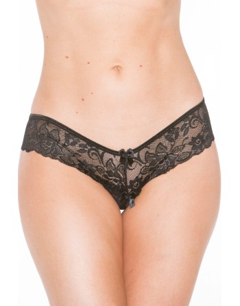 Tanga string noir en dentelle avec noeud arrière - SOH31035BLK