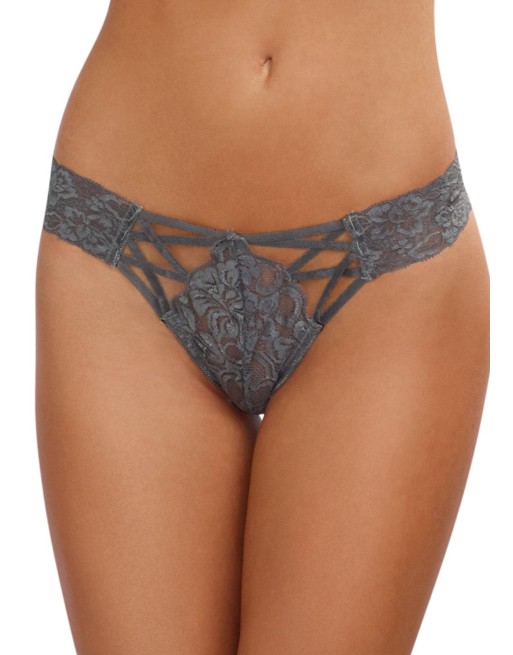 Tanga gris dentelle sexy ajouré sur l'avant - DG1435SLA