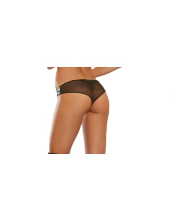 Tanga faux cuir avec zip, résille au dos - DG1423BLK