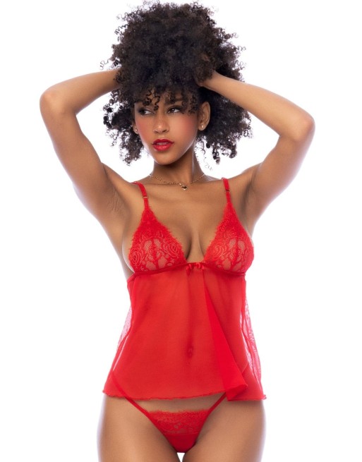 Nuisette courte rouge et string assorti - MAL7562RD