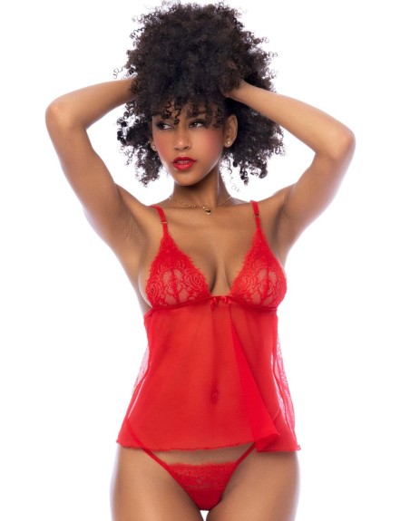 Nuisette courte rouge et string assorti - MAL7562RD