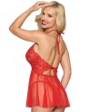 Nuisette rouge en résille et dentelle florale, string assorti - DG13524RED