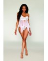 Babydoll et string en résille et dentelle blanche - DG13314WHT