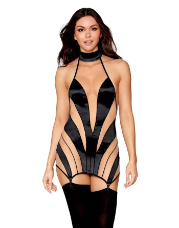 Nuisette stylée noire et transparence avec porte-jarretelles - DG13376BLK