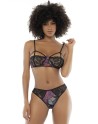 Deux-en-un, nuisette et ensemble trois pièces noir, tissu fleur exotique - MAL7496PRT