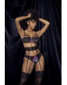 Deux-en-un, nuisette et ensemble trois pièces noir, tissu fleur exotique - MAL7496PRT