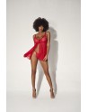 Babydoll en dentelle et résille rouge ouvert sur le devant - MAL7501RED