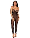 Bodystocking en résille noire, sans couture, avec large décolleté à armature  - DG0471BLK