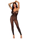 Bodystocking en résille noire, sans couture, avec large décolleté à armature  - DG0471BLK