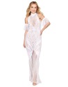 Robe bodystocking en résille et dentelle blanche - DG0490WHT