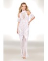 Robe bodystocking en résille et dentelle blanche - DG0490WHT