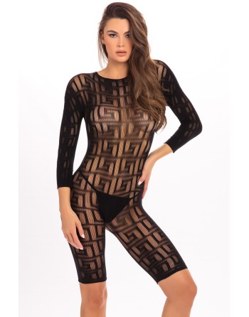 Bodystocking résille noire design Géométrique