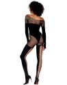 Bodystocking manches longues effet body et bas noir - DG0443BLK