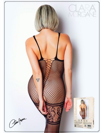 Bodystocking en fine résille noire avec laçage - Le Numéro 14 - Collection Bodystocking - CM99014