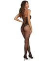 Bodystocking en résille dans un style Body avec magnifique décolleté à lanières - DG0326BLK