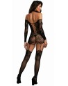 Bodystocking résille guêpière réversible avec tour de cou - DG0318BLK