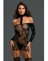 Bodystocking résille guêpière réversible avec tour de cou - DG0318BLK