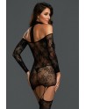 Bodystocking résille guêpière réversible avec tour de cou - DG0318BLK