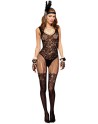 Bodystocking dentelle noire effet bas sexy et jarretelles fils - ML1022BLK