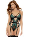 Body string avec porte-jarretelles intégré noir et vert - MAL889BKEM