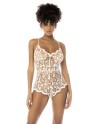 Body blanc transparent Celina avec dentelle brodée florale, bretelles ajustables - MAL7543STWT