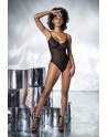 Body noir en dentelle et résille noire - MAL8795BLK