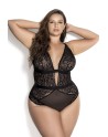 Body noir grande taille en dentelle et résille - MAL8654XBLK