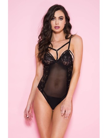 Body noir transparent avec dentelle - ML80077BLK