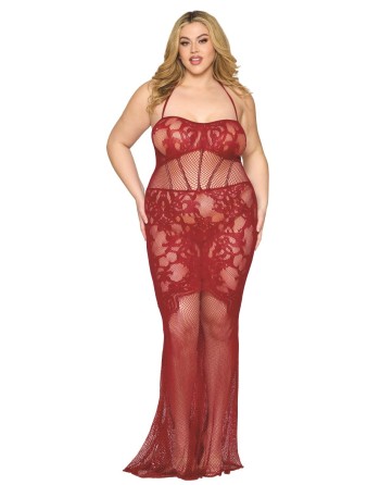 Nuisette longue grande taille en résille rouge - DG0487XRED