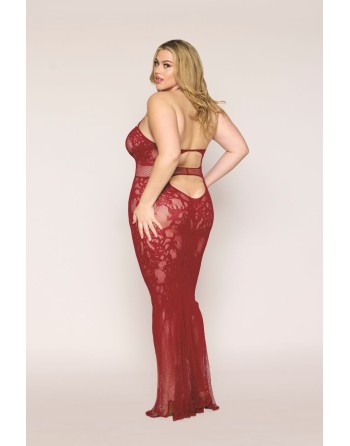 Nuisette longue grande taille en résille rouge - DG0487XRED